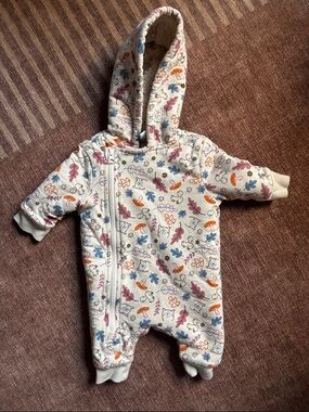 Joe Fresh Cream Hooded Baby One-Piece with Multi-Color Leaf Print